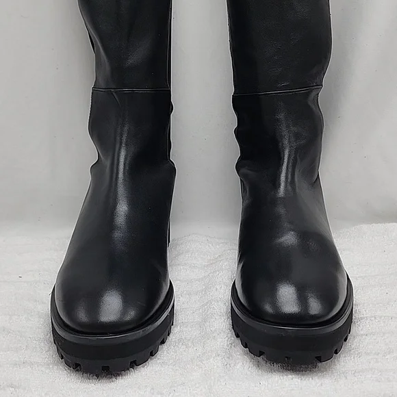 STUART WEITZMAN KNEE HIGH LUG 5050 LEATHER LIFT BLACK AWESOME BOOT LADIES 10 NEW - Picture 5 of 16